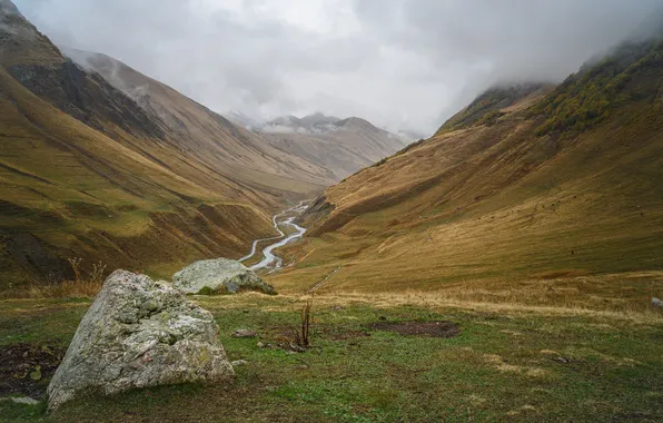 Картинка Clouds, Mountains, Georgia, Rivers, Ushguli