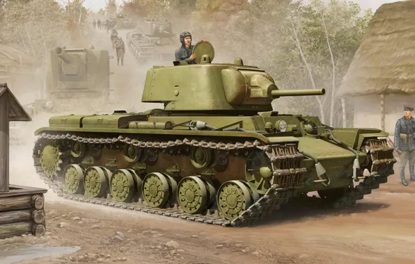 War, art, painting, tank, ww2, KV-1, Kliment Voroshilov tank
