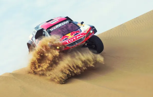 Песок, Авто, Гонка, Peugeot, Фары, Red Bull, 308, Rally