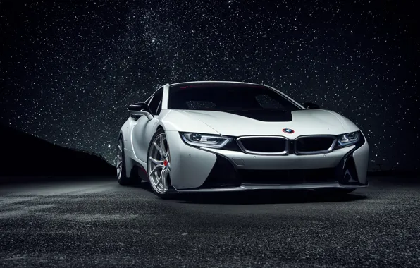 Белый, небо, ночь, вид, bmw, звёзды, white, wheels