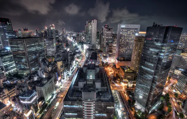 Картинка ночь, город, огни, вечер, Япония, Осака