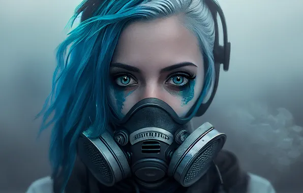 Girl, Gas Mask, Cyberpunk, AI Generated