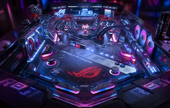 Neon, Technology, Cyberpunk, Futuristic, ASUS ROG, Pinball