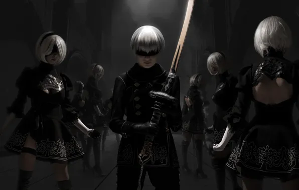 Девушки, парень, косплей, Nier Automata