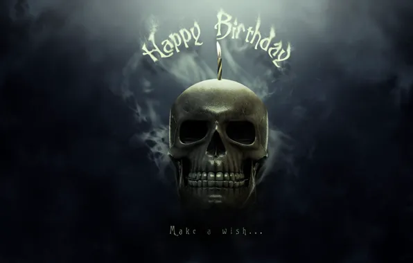 Картинка дым, череп, Happy Metal Birthday