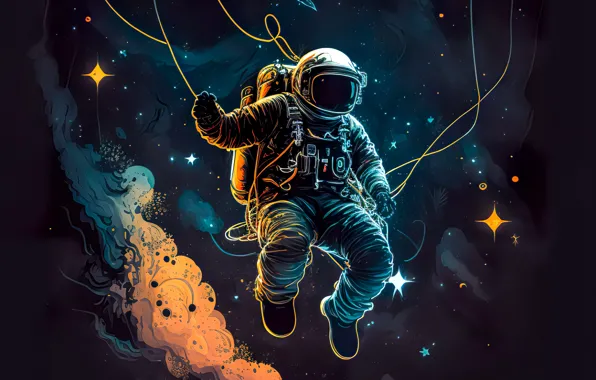 Картинка Звезды, Скафандр, Космос, Одиночество, Астронавт, Космонавт, Выход в открытый космос, Внешнее темное пространство