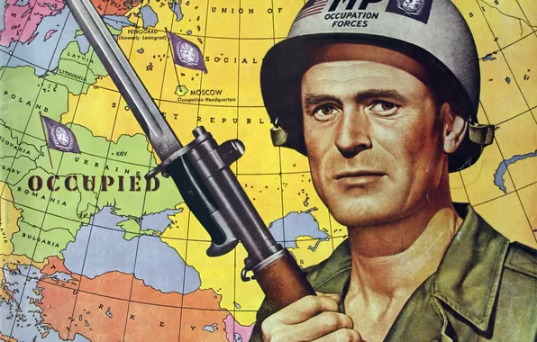 Картинка карта, солдат, 1951, ООН, обложка журнала, Russia’s defeat and occupation 1952-1960, October 27, Collier’s