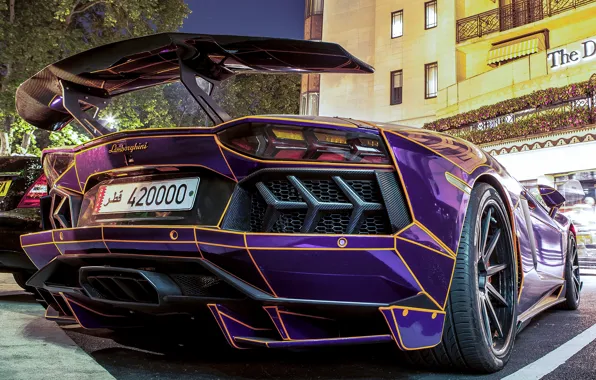 Картинка Lamborghini, Street, Tron, LP700-4, Aventador, Back, Building, Parking