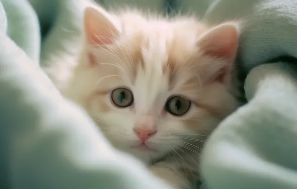Кошка, взгляд, поза, котенок, мордашка, ИИ-арт, нейросеть