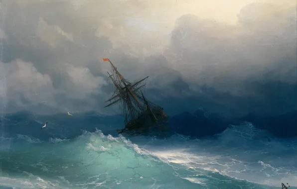Картина, морской пейзаж, Иван Айвазовский, Корабль среди Бурного Моря