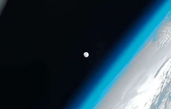 Картинка атмосфера, Луна, Земля, МКС, фото NASA