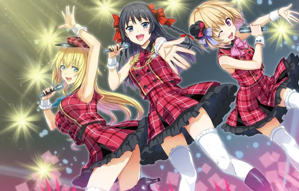 Music, ass, happy, long hair, dress, anime, blue eyes, beautiful