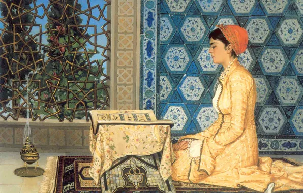 Девушка, портрет, Турция, Девушка читающая Коран, Osman Hamdi