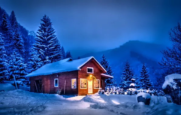 Картинка зима, небо, облака, снег, деревья, пейзаж, природа