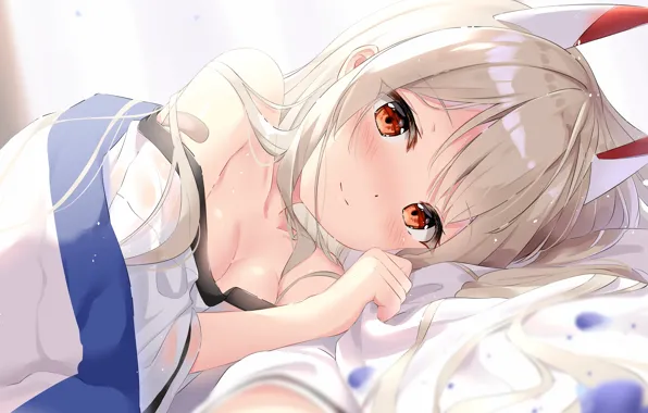 Girl, sexy, cleavage, blouse, long hair, boobs, anime, Ayanami