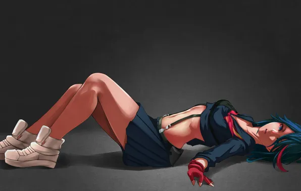 Взгляд, девушка, фон, лежит, форма, art, kill la kill, matoi ryuuko