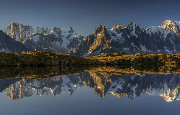 Пейзаж, горы, озеро, French Alps, Reflections, Lac de Cheserey