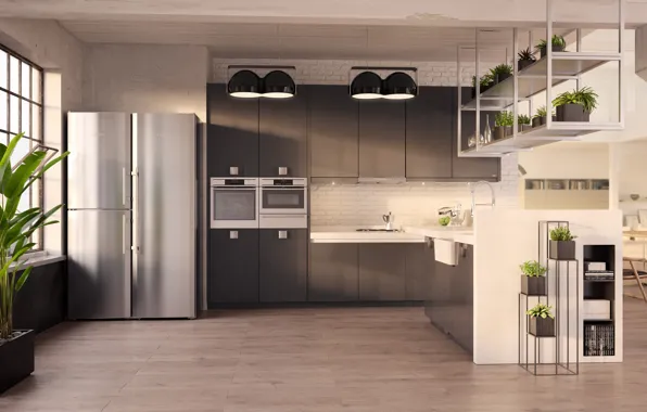 Интерьер, холодильник, кухня, помещение, Kitchens CGI