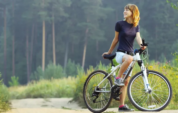 Девушка, природа, велосипед, спорт, mountain bike