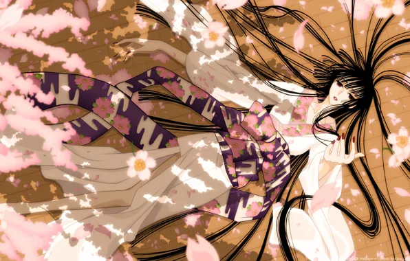 Девушка, аниме, лежит, юката, xxxholic