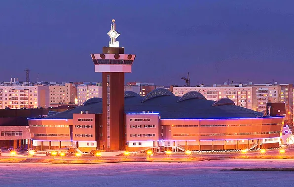 Картинка city, lights, night, houses, buildings, cityscape, Yakutsk