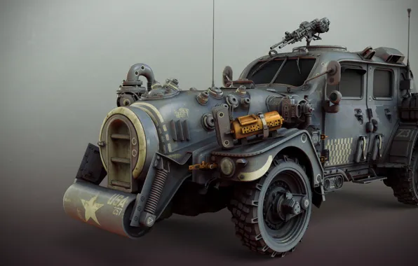 Машина, арт, Matthias Develtere, sci-fi ww2 allied standard car