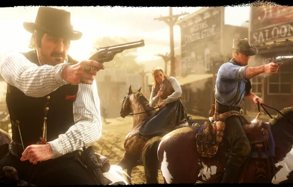 Картинка шляпа, лошади, банда, револьвер, Rockstar, Бандит, Red Dead Redemption 2, Arthur Morgan