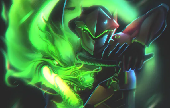 Магия, дракон, фэнтези, мужчина, Overwatch, Genji Shimada, Dzikawa