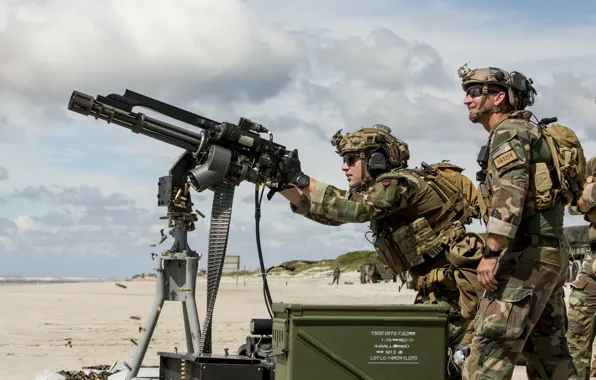 Gun, USA, beach, soldier, sky, weapon, cloud, man