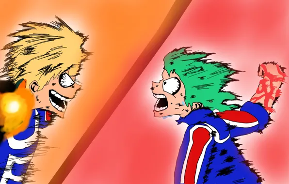 Злость, драка, парни, My Hero Academia, Boku No Hero Academia, Моя Геройская Академия