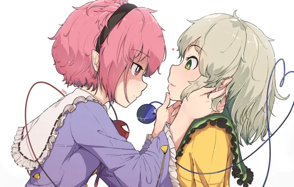 Руки, сестры, серые волосы, оборки, ободок, розовые волосы, Touhou Project, Koishi Komeiji