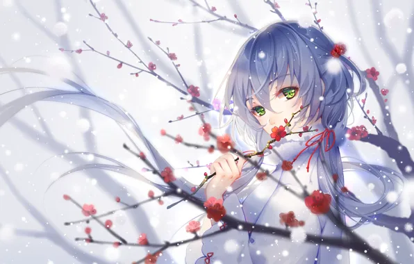Девушка, снег, цветы, Vocaloid, Luo Tianyi