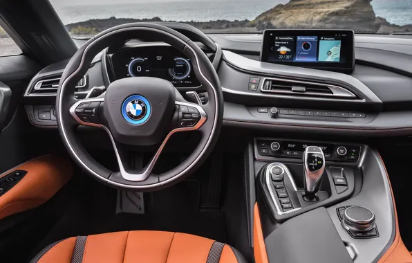 Roadster, руль, салон, 2018, BMW i8