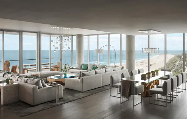 Интерьер, гостиная, столовая, Florida, Ocean Penthouse, South Miami Beach