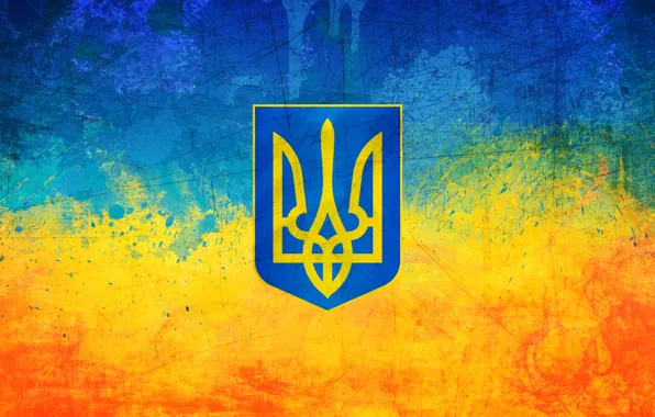 Желтый, голубой, флаг, герб, Украина, тризуб, Україна