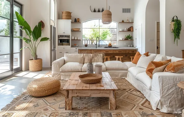 Дизайн, стиль, вилла, интерьер, кухня, гостиная, столовая, boho style