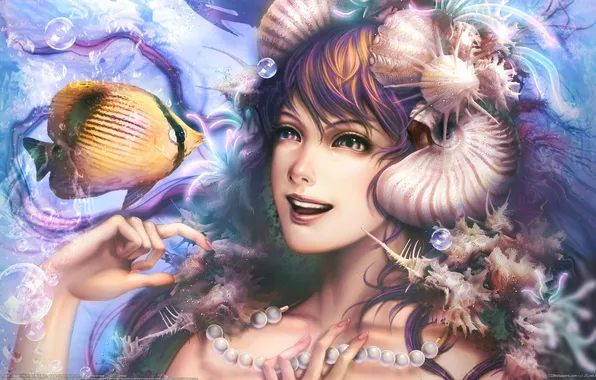Картинка девушка, русалка, рыбка, Wan Hsienwei
