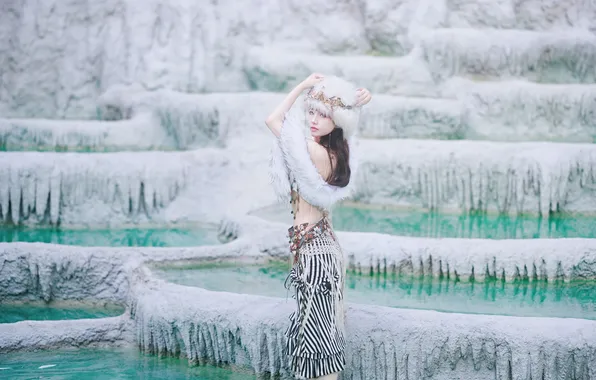 Beautiful, Asian, Model, Water, Woman, Pretty, Fur, Cosplay