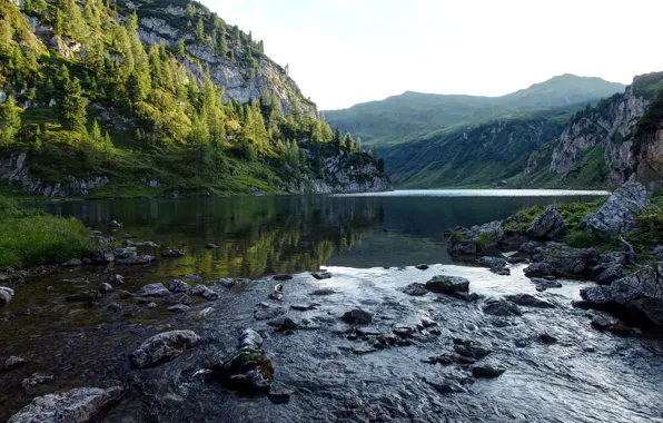Картинка пейзаж, горы, природа, река, камни, Альпы, Austrian