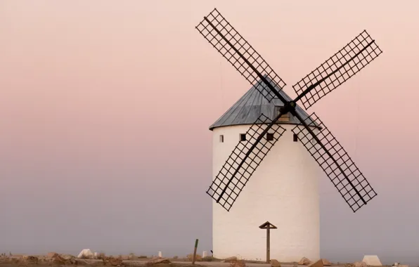 Landscape, nature, sunset, Spain, windmill