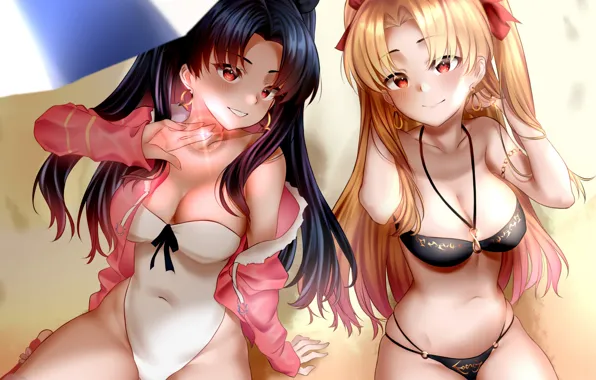 Sexy, cleavage, beach, long hair, girls, boobs, anime, beautiful