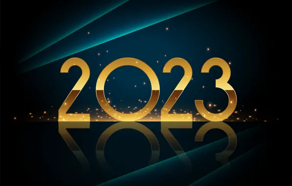 Линии, отражение, темный фон, цифры, Новый год, дата, боке, 2023
