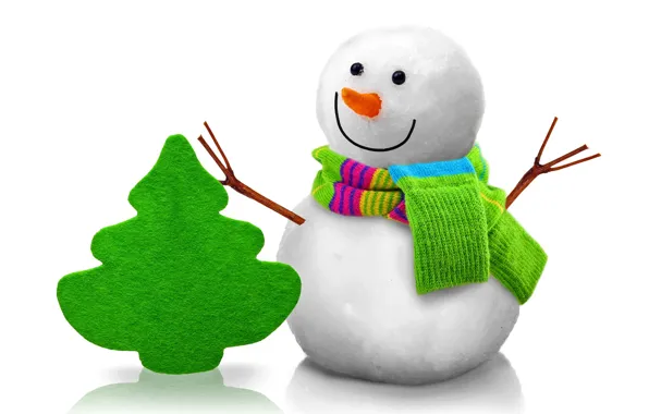Елка, снеговик, christmas, new year, cute, snowman, christmas tree