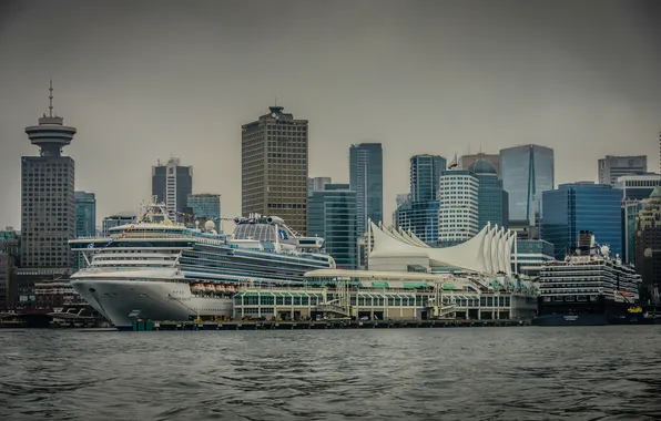 Картинка порт, Канада, Ванкувер, Canada, Vancouver, лайнеры, Diamond Princess