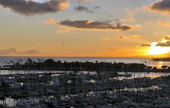 Hawaii, sun, Honolulu, marina, Ilikai