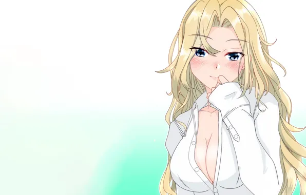 Girl, sexy, cleavage, long hair, boobs, anime, blue eyes, beautiful