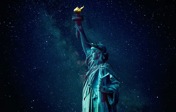 Звезды, ночь, Статуя Свободы, млечный путь, Liberty
