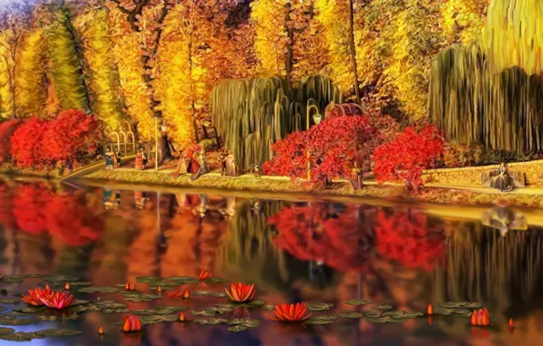 Картинка пейзаж, природа, парк, отдых, арт, прогулка, Nina Vels, Feofania Park autumn in old Kiev