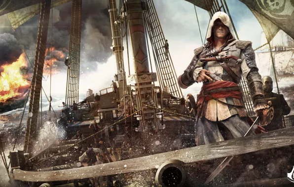 Картинка океан, корабль, пират, ассасин, Assassin's Creed 4 - Black Flag