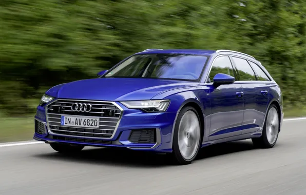 Картинка синий, движение, Audi, 2018, универсал, A6 Avant
